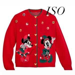 ISO Disney Festive Red Cardigan with Mickey and Minnie